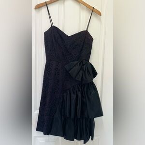 Vintage 80s/90s Spaghetti Strap Dance Prom Dress Black w/Burgundy Lace Size 5-6